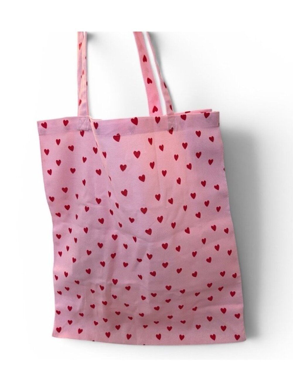 Primark Pink Red Hearts Cotton Woven Canvas Reusable Tote Bag Beach Travel NWT
